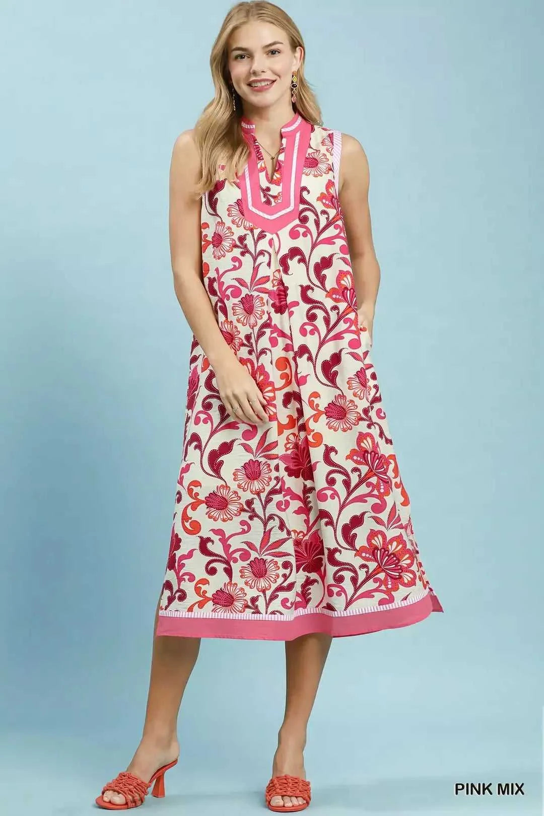 Umgee Floral Scroll Sleeveless Midi Dress 100100591661428 64 Affordable Fashion Under $100 Jerry's Apparel 