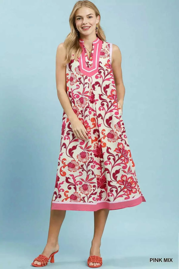 Umgee Floral Scroll Sleeveless Midi Dress 100100591661428 64 Affordable Fashion Under $100 Jerry's Apparel 