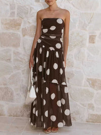 Polka Dot Strapless Ruched Maxi Dress 100100889786131 50 Affordable Fashion Under $100 Jerry's Apparel 