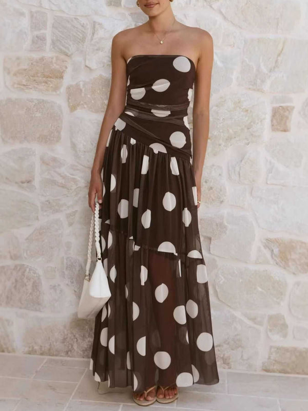 Polka Dot Strapless Ruched Maxi Dress 100100889786131 50 Affordable Fashion Under $100 Jerry's Apparel 