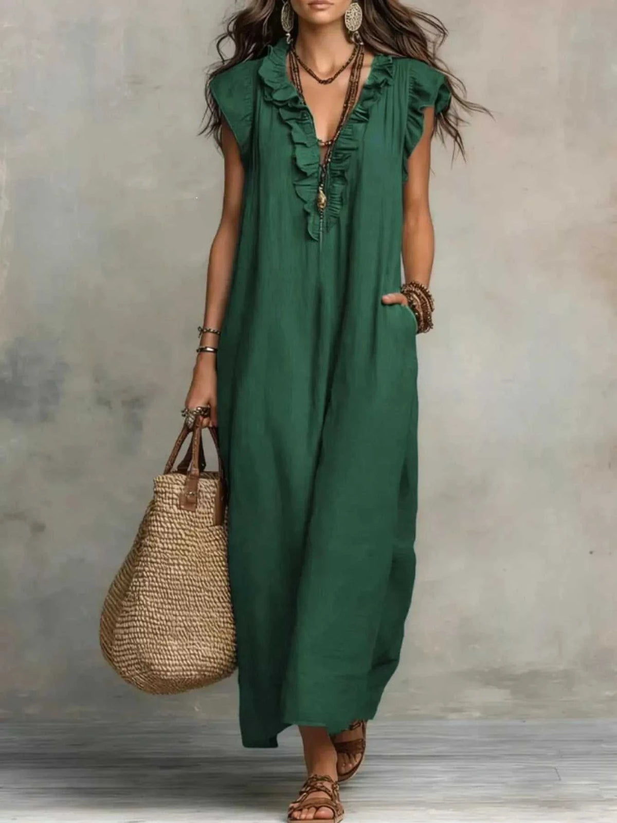 Ruffled V-Neck Maxi Dress 100100710285822 31 Affordable Fashion Under $100 Jerry's Apparel 