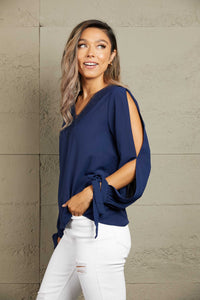 Perfee V-Neck Tie Cuff Slit Blouse 100101723026763 30 Affordable Fashion Under $100 Jerry's Apparel 