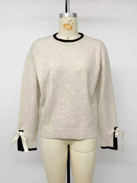 Contrast Trim Ribbed Cuff Tie-Sleeve Sweater 100100782496219 43 Women's Sweaters and Knitwear Jerry's Apparel 