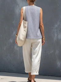 Striped Button Down Vest and Pants Set 101001117768107 90 Women's Pants Set Gifts for Her Jerry's Apparel 