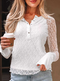 Sheer Lace Long Sleeve Slim Henley Top 100100913618351 35 Affordable Fashion Under $100 Jerry's Apparel 