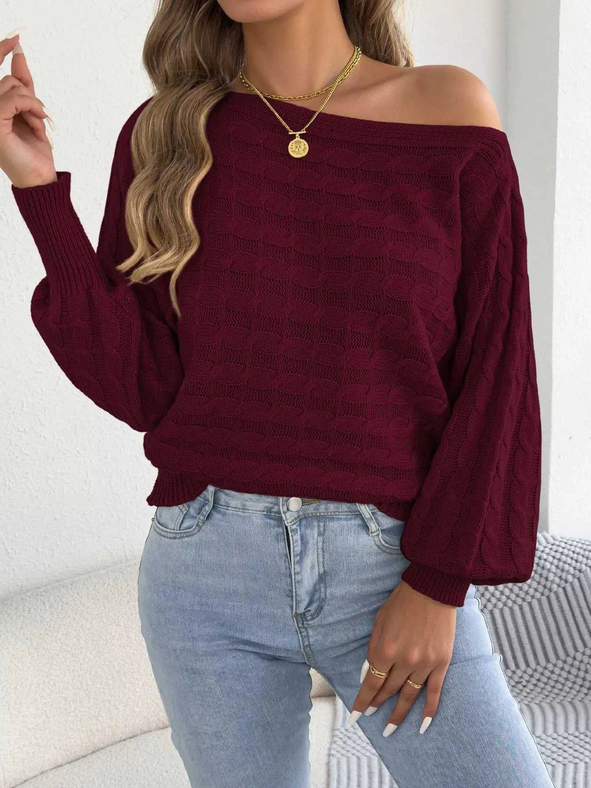 Cable Knit Boat Neck Sweater 101002602212115 36 Affordable Fashion Under $100 Jerry's Apparel 