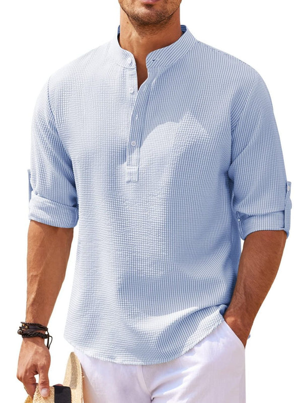 Men's Full Size Half Button Long Sleeve Shirt Plus Size