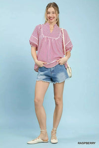 Umgee Striped Puff Sleeve Babydoll Top 100100710001320 45 Affordable Fashion Under $100 Jerry's Apparel 