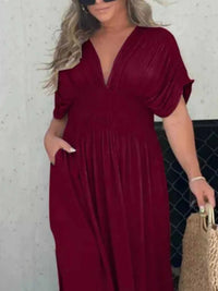 Full Size Slit V-Neck Smocked Waist Maxi Dress Plus Size 100100000480005 59 Gifts for Her Jerry's Apparel 