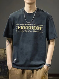 Men's Full Size Freedom Vintage Round Neck T-Shirt Plus Size