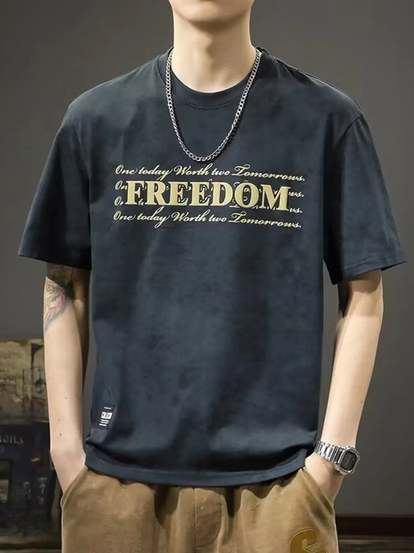 Men's Full Size Freedom Vintage Round Neck T-Shirt Plus Size