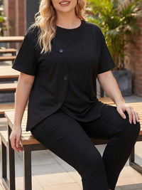 Plus Size Asymmetrical Button Decor Short Sleeve T-Shirt 100100218332684 34 Affordable Fashion Under $100 Jerry's Apparel 