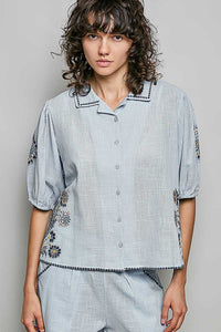 POL Button Down Embroidered Floral Short Sleeve Shirt 100100835201675 50 Affordable Fashion Under $100 Jerry's Apparel 