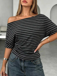 One Shoulder Striped Dolman Sleeve T-Shirt 100100582447121 35 Affordable Fashion Under $100 Jerry's Apparel 