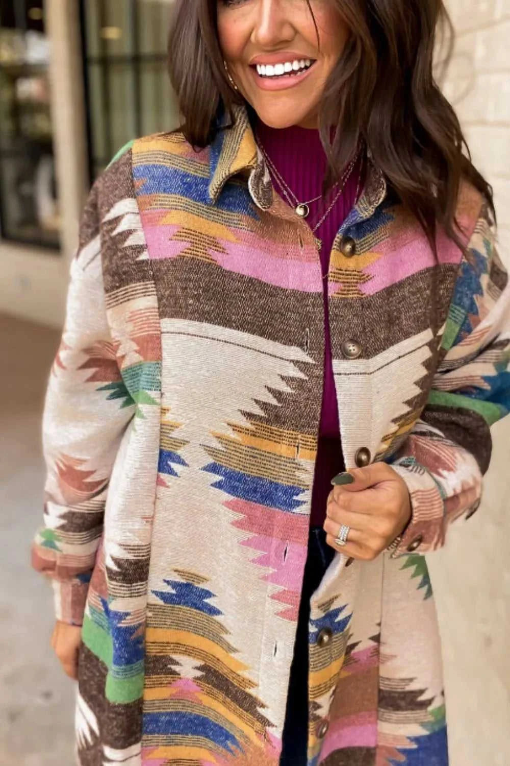 Geometric Button Up Long Sleeve Jacket 100100077991213 70 Affordable Fashion Under $100 Jerry's Apparel 