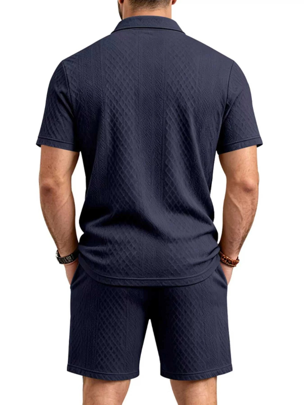 Men's Full Size Textured Short Sleeve Polo and Shorts Set Plus Size 100400456225326 35 Men's Sets Jerry's Apparel 