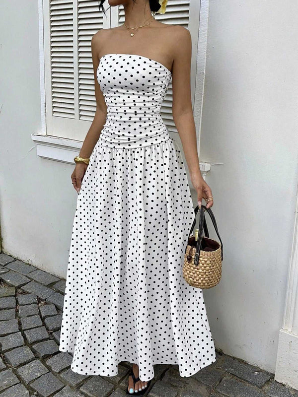 Polka Dot Ruched Strapless Maxi Dress 100100571591283 31 Gifts for Her Jerry's Apparel 