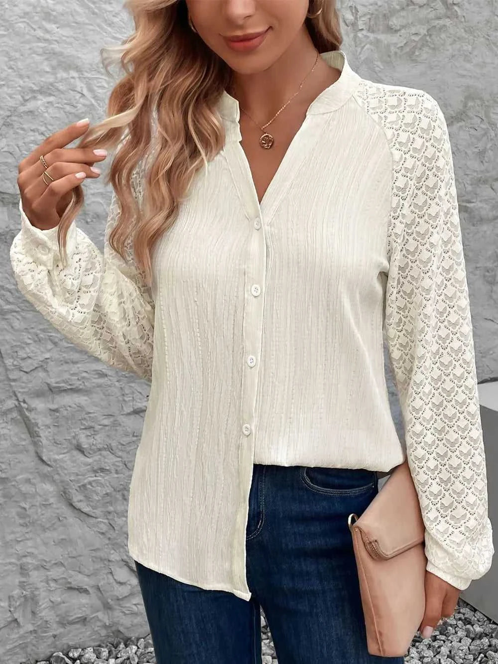 Perfee Textured Notched Long Sleeve Shirt 100100102351434 40 Affordable Fashion Under $100 Jerry's Apparel 