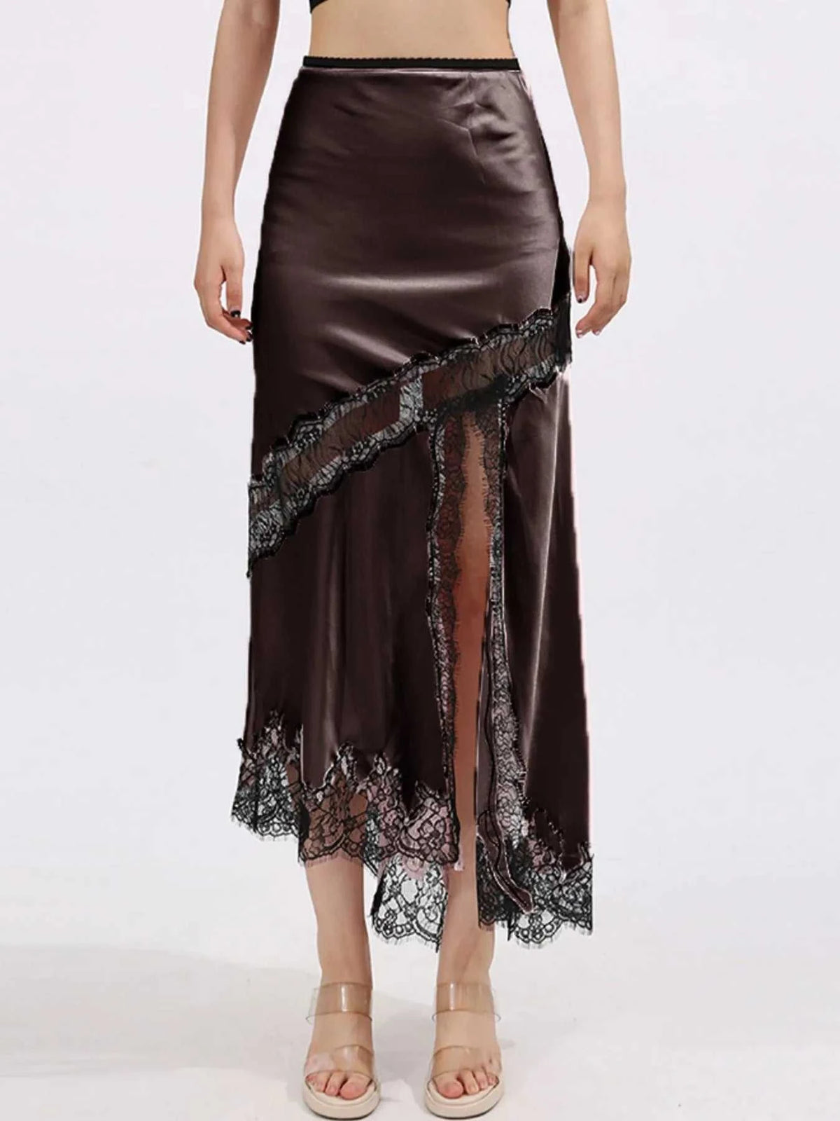 Lace Trim Asymmetrical Midi Skirt 100100647329706 101 Jerry's Apparel 