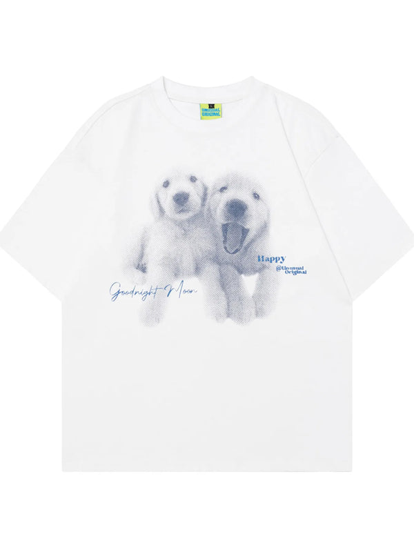 Men's Cute Puppies Graphic Short Sleeve Oversized T-Shirt