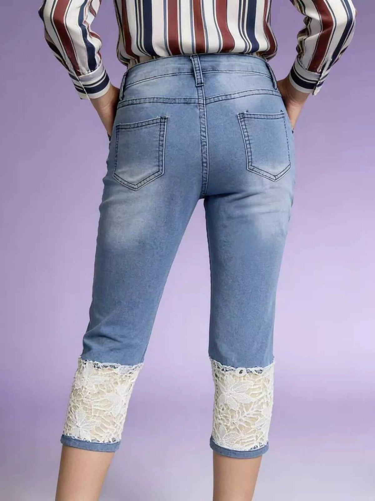 Full Size Lace Trimmed Capri Jeans Plus Size 100100537576403 32 Affordable Fashion Under $100 Jerry's Apparel 