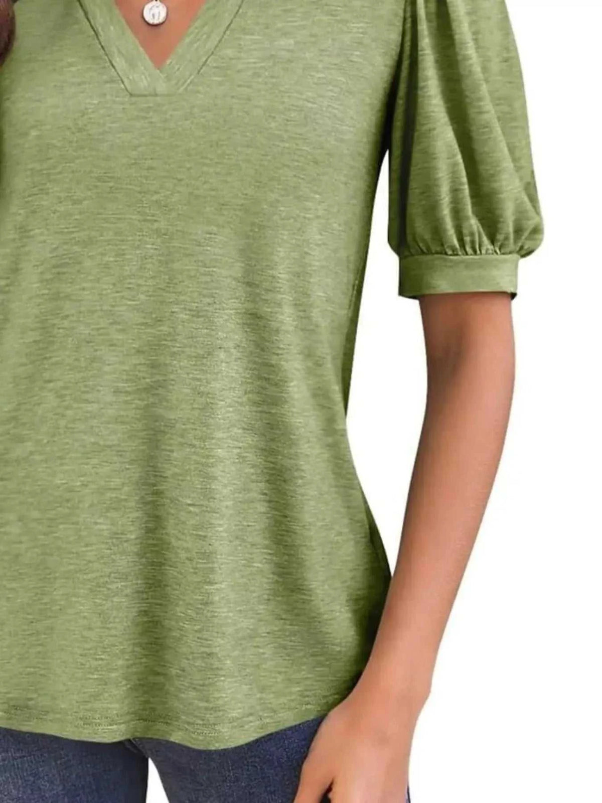 Puff Sleeve Notched Casual T-Shirt 100100978352776 23 Affordable Fashion Under $100 Jerry's Apparel 