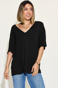 Full Size Bamboo V-Neck Drop Shoulder T-Shirt