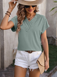 Mandy Textured Surplice Short Sleeve Blouse