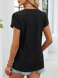 Eyelet Petal Sleeve V-Neck T-Shirt 100100180821182 24 Affordable Fashion Under $100 Jerry's Apparel 