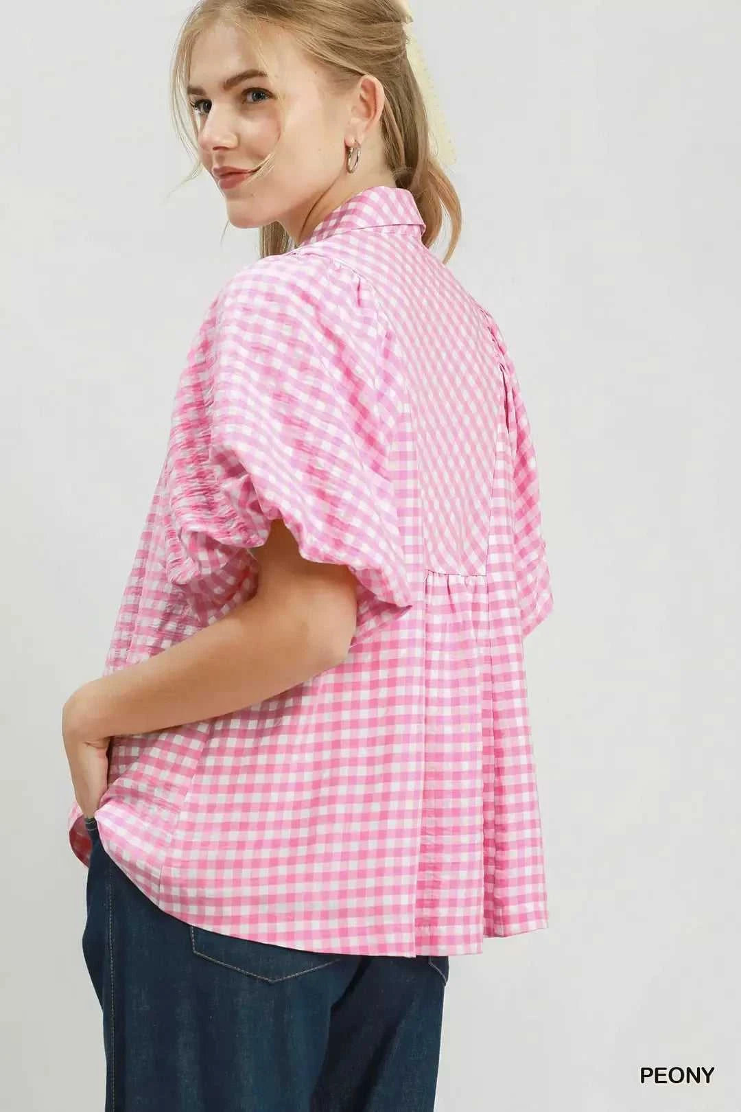 Umgee Smocked Yoke Puff Sleeve Gingham Blouse 100100978611641 53 Affordable Fashion Under $100 Jerry's Apparel 