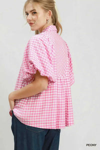 Umgee Smocked Yoke Puff Sleeve Gingham Blouse 100100978611641 53 Affordable Fashion Under $100 Jerry's Apparel 