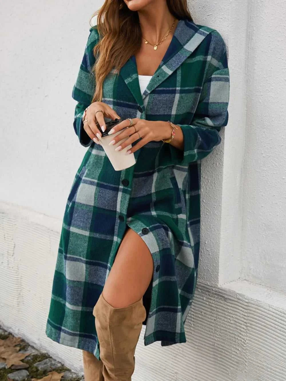Devine Plaid Long Sleeve Hooded Coat 100100235621127 45 Affordable Fashion Under $100 Jerry's Apparel 