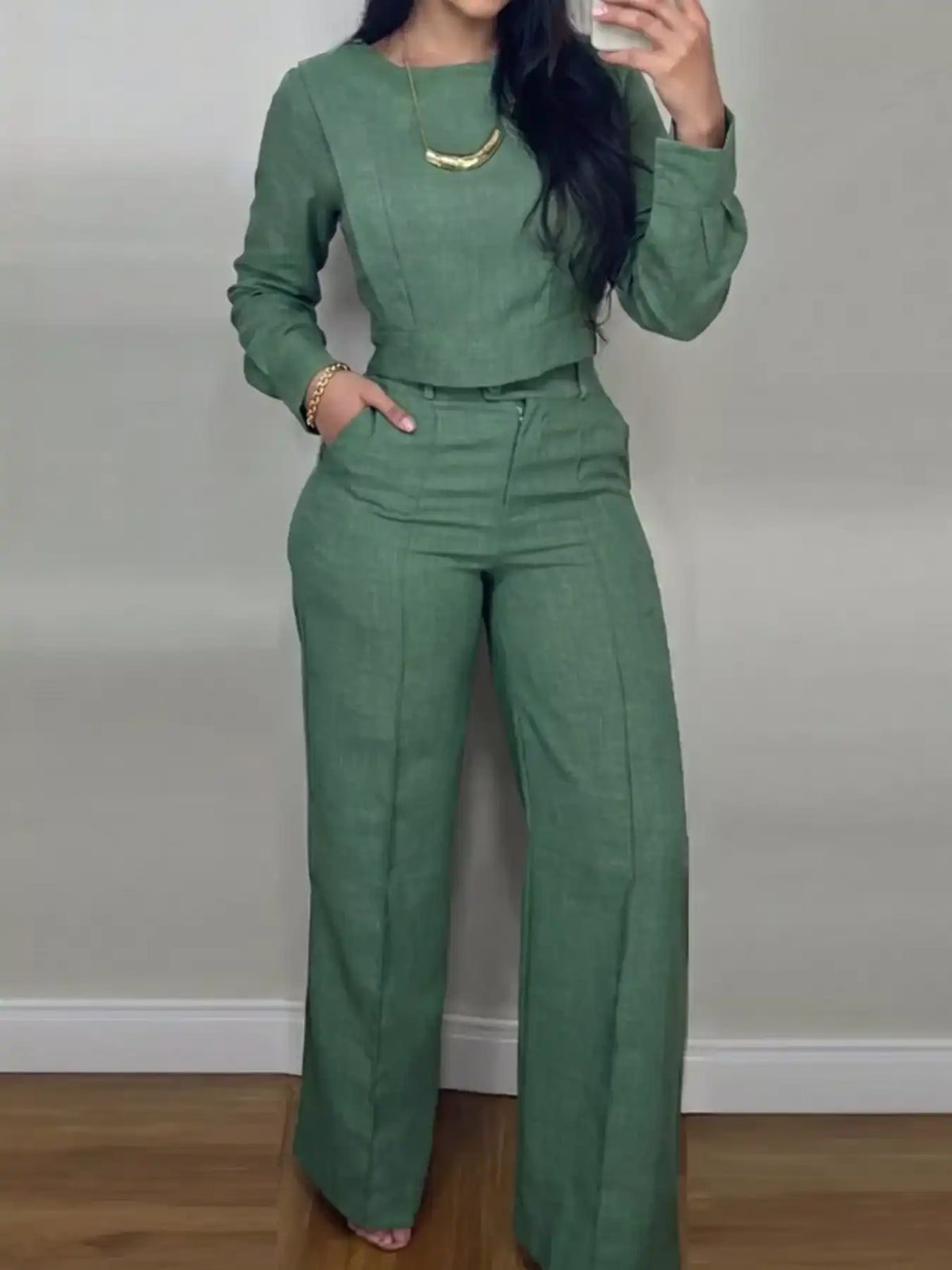 Long-Sleeve Crop Top and Wide-Leg Pants Set 101001803574531 80 Affordable Fashion Under $100 Jerry's Apparel 
