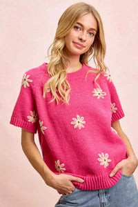 BiBi Flower Embroidered Short Sleeves Knit Top 100100347351968 47 Affordable Fashion Under $100 Jerry's Apparel 