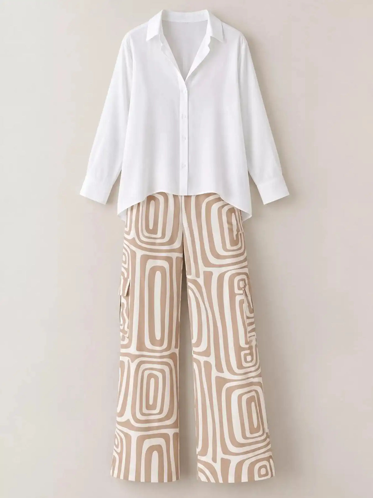 Full Size Chic Button-Down Shirt and Geometric Wide-Leg Pants Set Plus Size 101001328300968 50 Affordable Fashion Under $100 Jerry's Apparel 