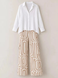 Full Size Chic Button-Down Shirt and Geometric Wide-Leg Pants Set Plus Size 101001328300968 50 Affordable Fashion Under $100 Jerry's Apparel 