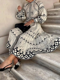 Printed Long Sleeve Shirt Dress with Belt