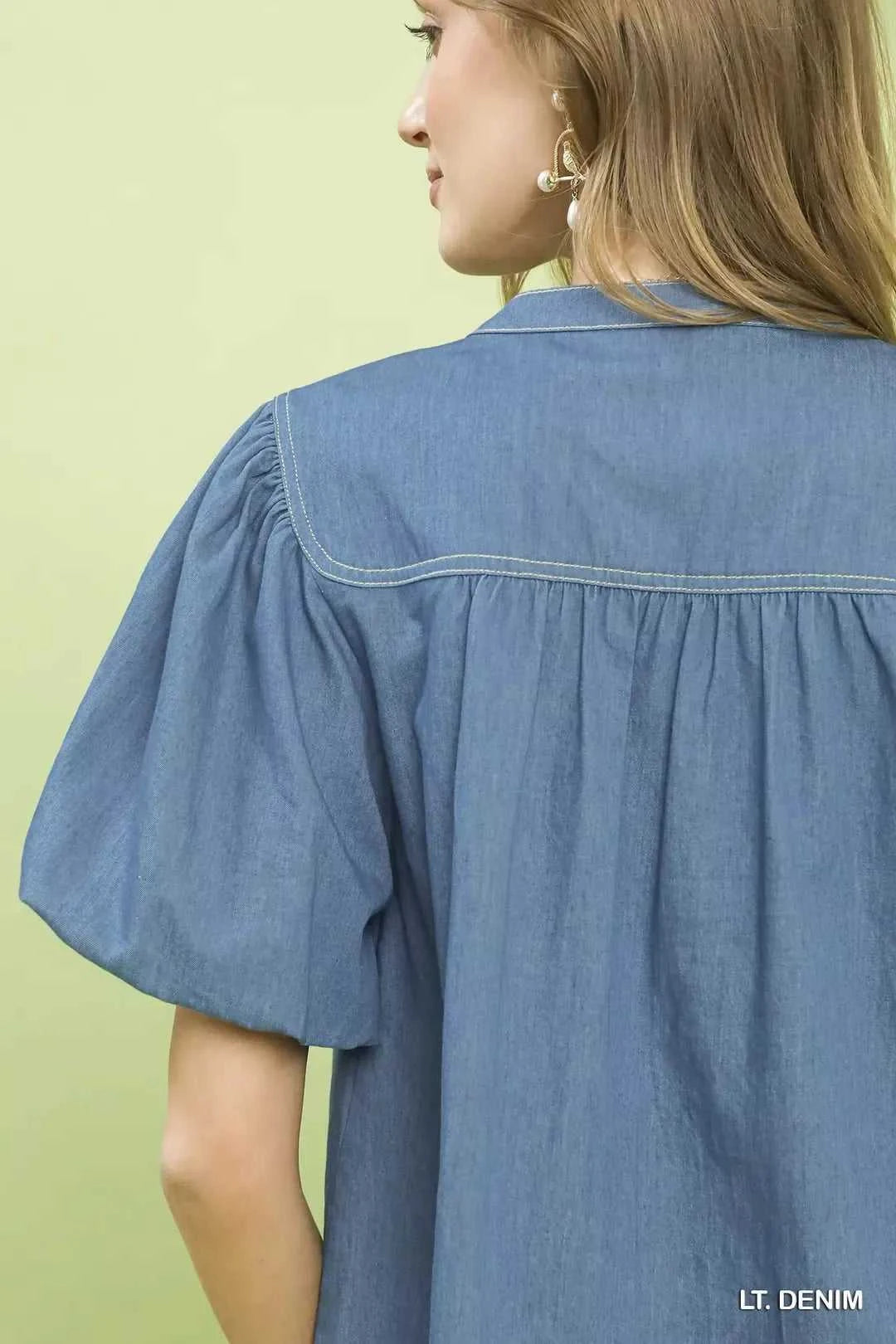 Umgee Denim Button Front Puff Sleeve Boho Blouse 100100988571365 53 Affordable Fashion Under $100 Jerry's Apparel 