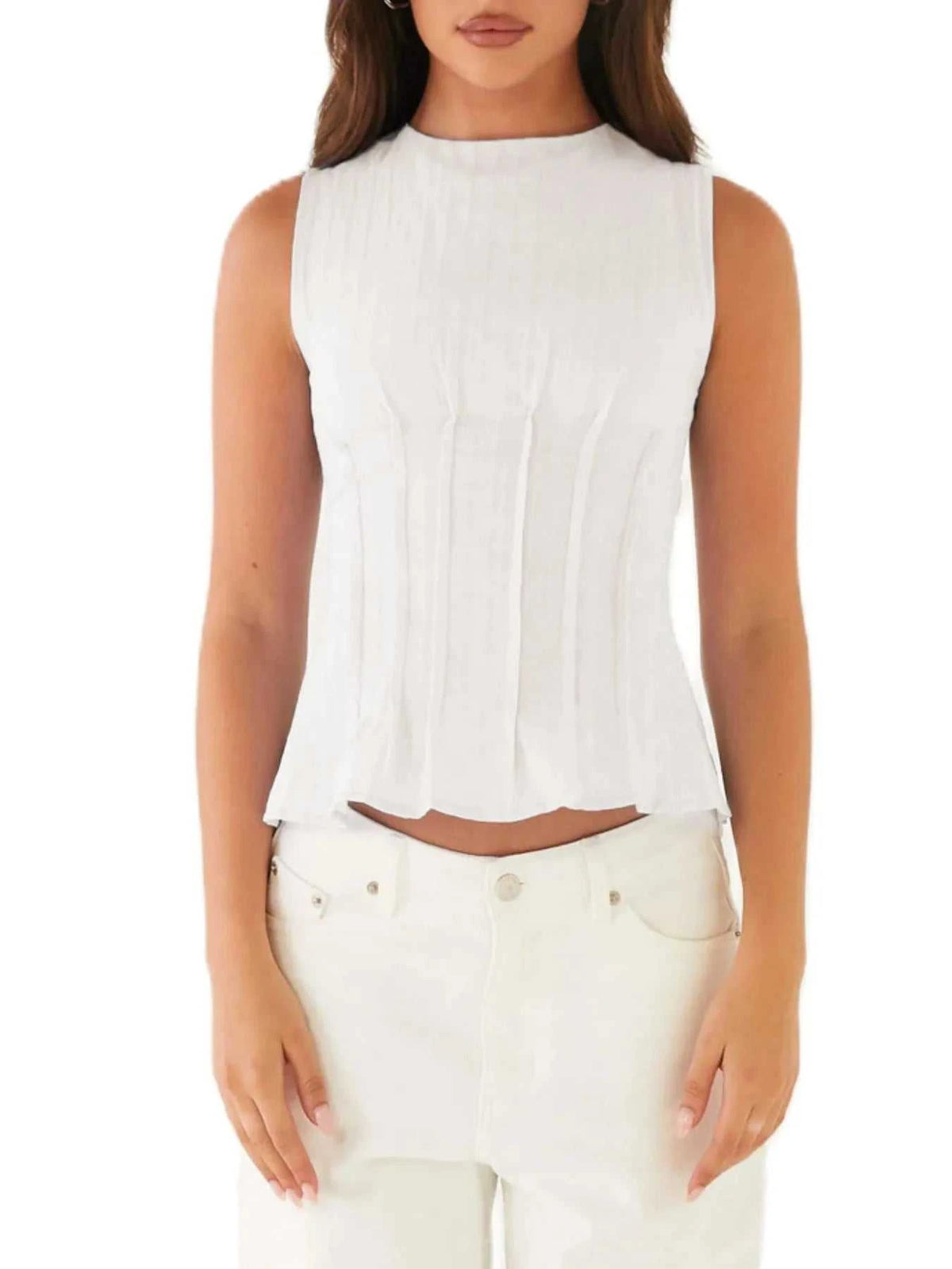 Back Lace Up Sleeveless Top with Cinched Waist Design 100100957854098 34 Affordable Fashion Under $100 Jerry's Apparel 