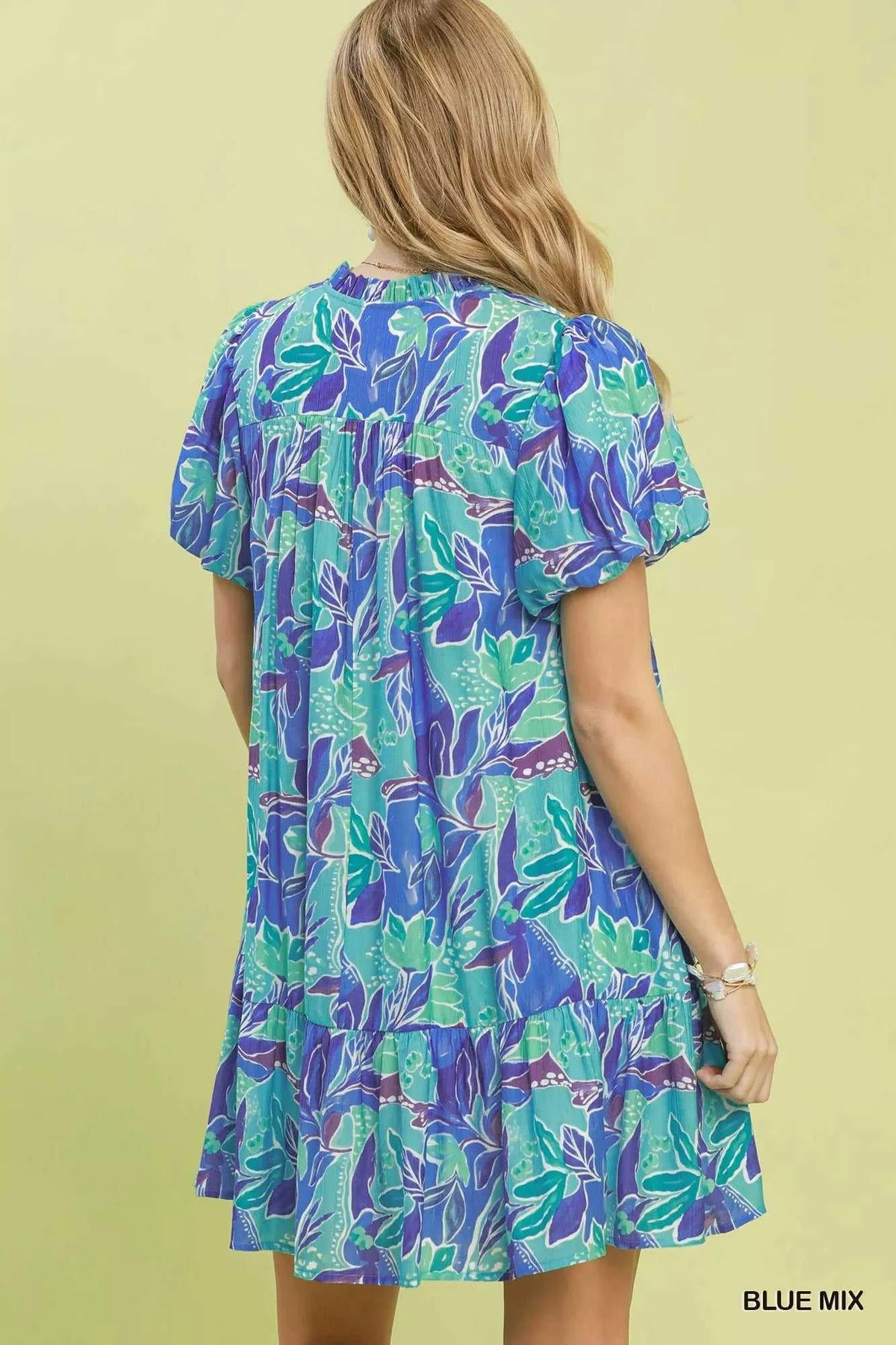Umgee Tropical Floral Puff Sleeve Tiered Mini Dress 100100673611757 64 Affordable Fashion Under $100 Jerry's Apparel 