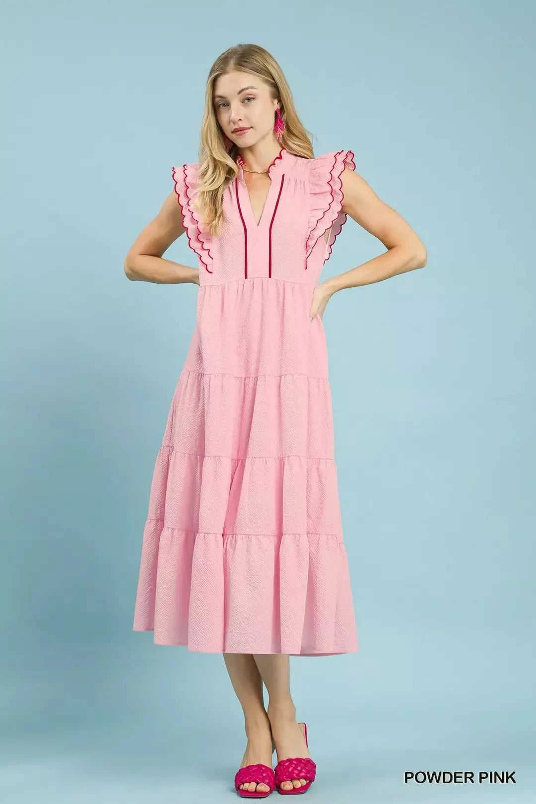 Umgee Seersucker Ruffle Sleeve Tiered Midi Dress 100100983721187 66 Affordable Fashion Under $100 Jerry's Apparel 