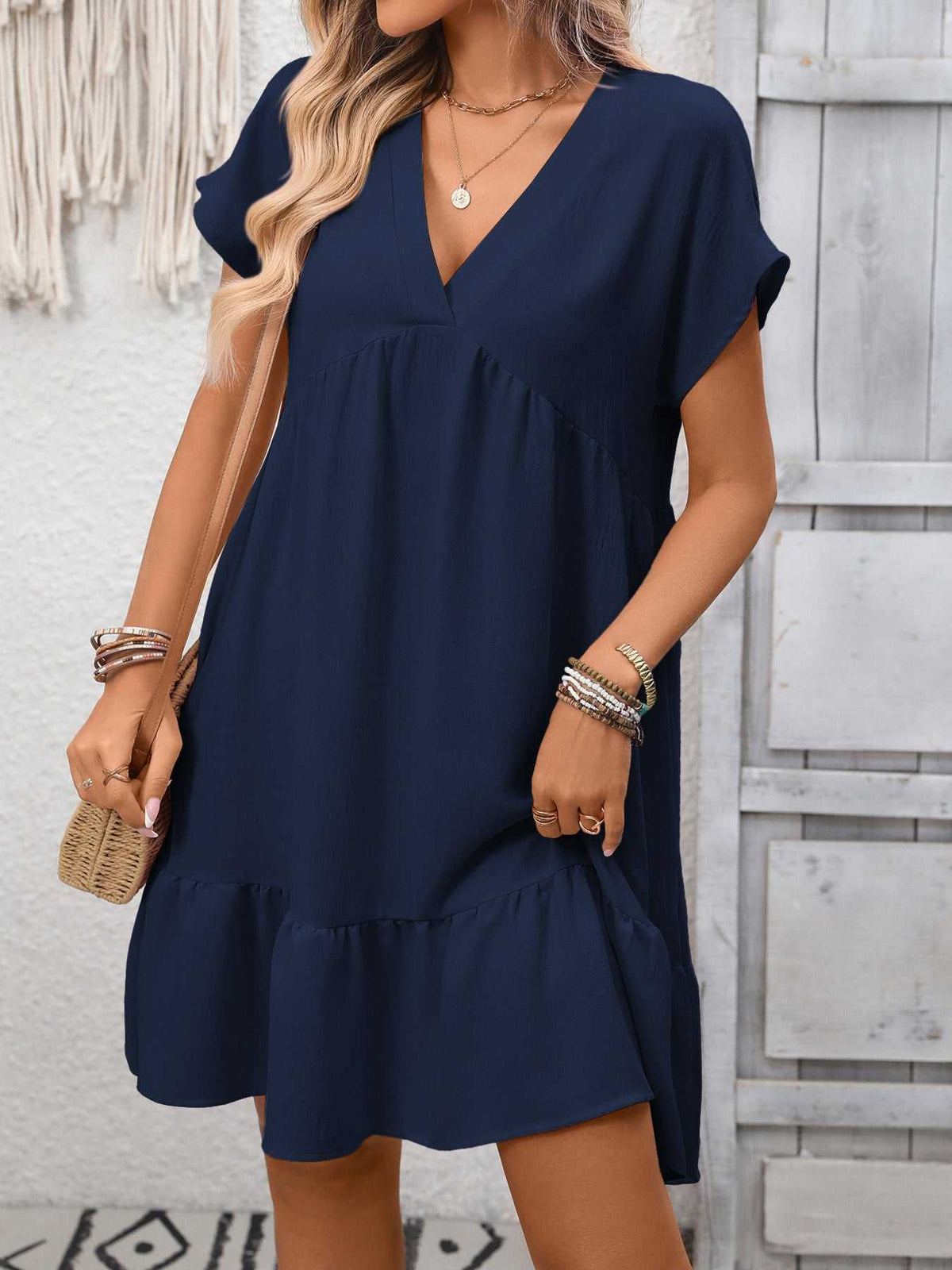 Casual V-Neck Ruffle Hem Mini Dress 100100053087860 30 Affordable Fashion Under $100 Jerry's Apparel 