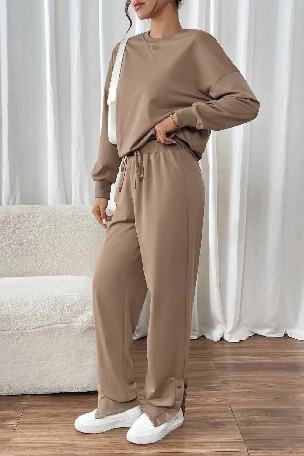 Perfee Round Neck Long Sleeve Top and Pants Set 100100595481771 37 Affordable Fashion Under $100 Jerry's Apparel 