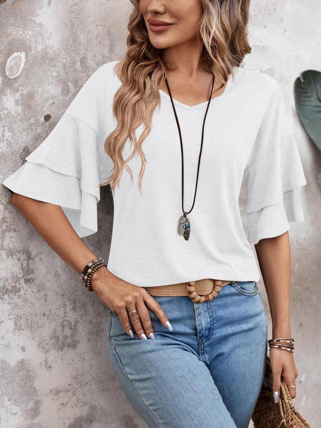 Half Sleeve V-Neck Blouse