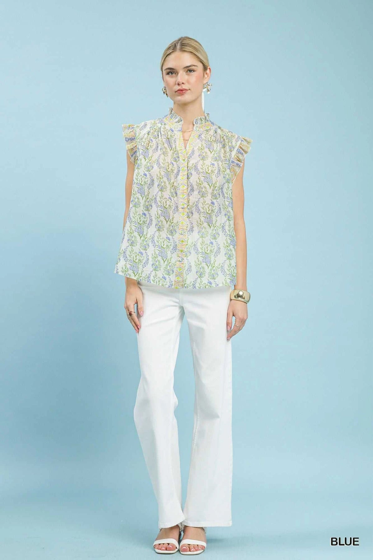 Umgee Floral Print Flutter Sleeve Split Neck Top 100100566591836 49 Affordable Fashion Under $100 Jerry's Apparel 