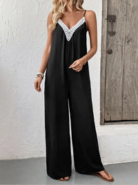 Lace Trim V-Neck Wide Leg Jumpsuit