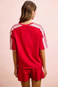 BiBi French Terry Side Lace Detail Short Sleeves Top 100100237661933 42 Jerry's Apparel 