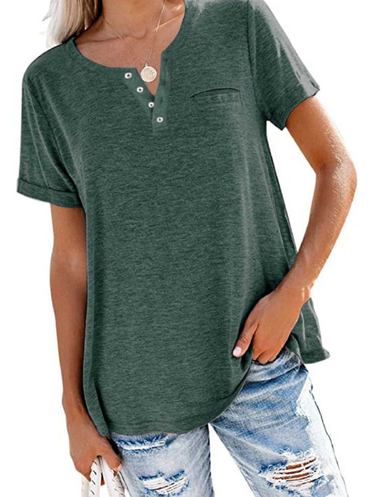 Full Size Casual Button-Front Pocket T-Shirt Plus Size 100100332926405 27 Affordable Fashion Under $100 Jerry's Apparel 