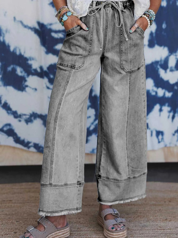 Wide Leg Drawstring Raw Hem Jeans 100100663142106 74 Affordable Fashion Under $100 Jerry's Apparel 
