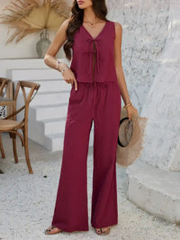 Devine Tied V-Neck Sleeveless Top and Pants Set 100100787639337 58 Gifts for Her Jerry's Apparel 